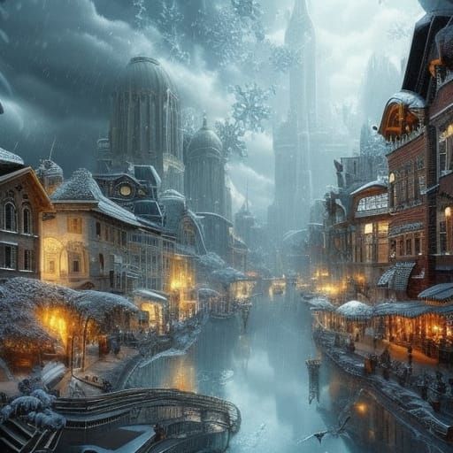 Epic Winter Cityscape: Digital Matte Painting
