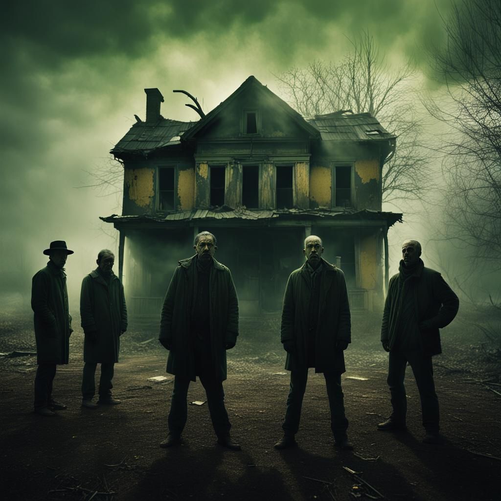 Dark Surreal Gathering Before Abandoned House