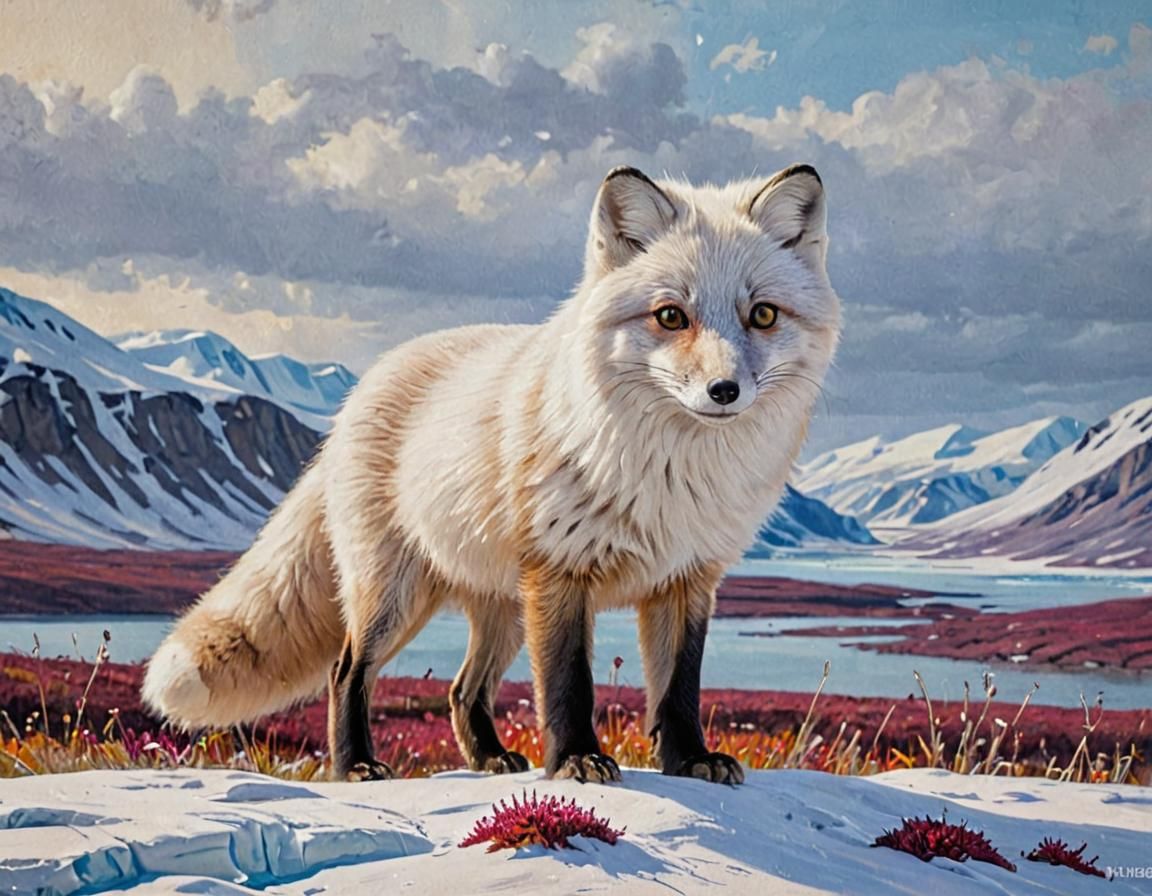 Arctic Fox in Vibrant Oil Landscape