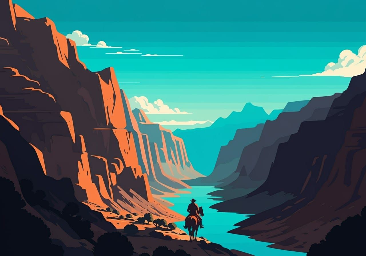 Minimalist Grand Canyon Landscape with Cowboy
