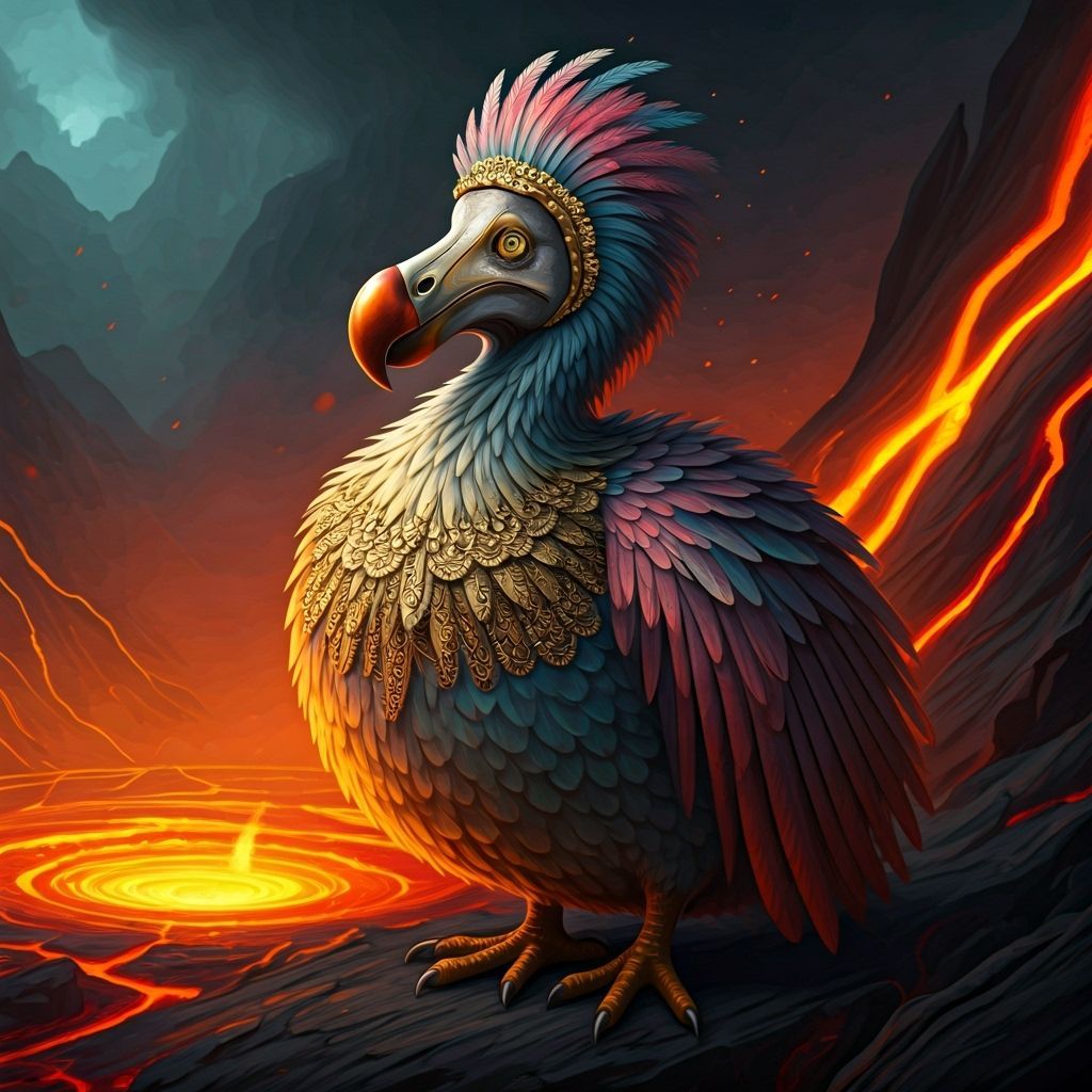 Dodo Bird on a Volcano, Digital Illustration