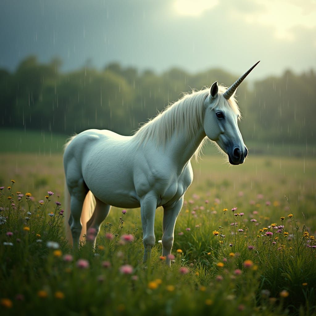 Majestic Unicorn in Emerald Irish Meadow