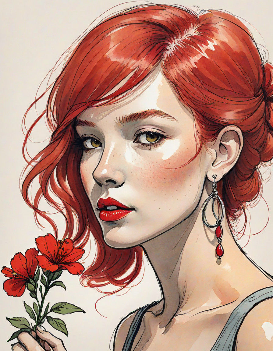 Floral Portrait of a Red Haired Woman