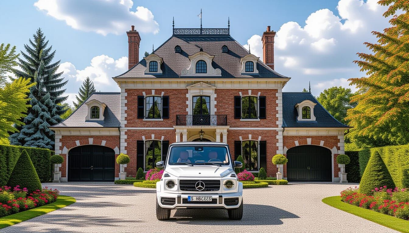 Grand Victorian Chateau with Luxury Car and Garden