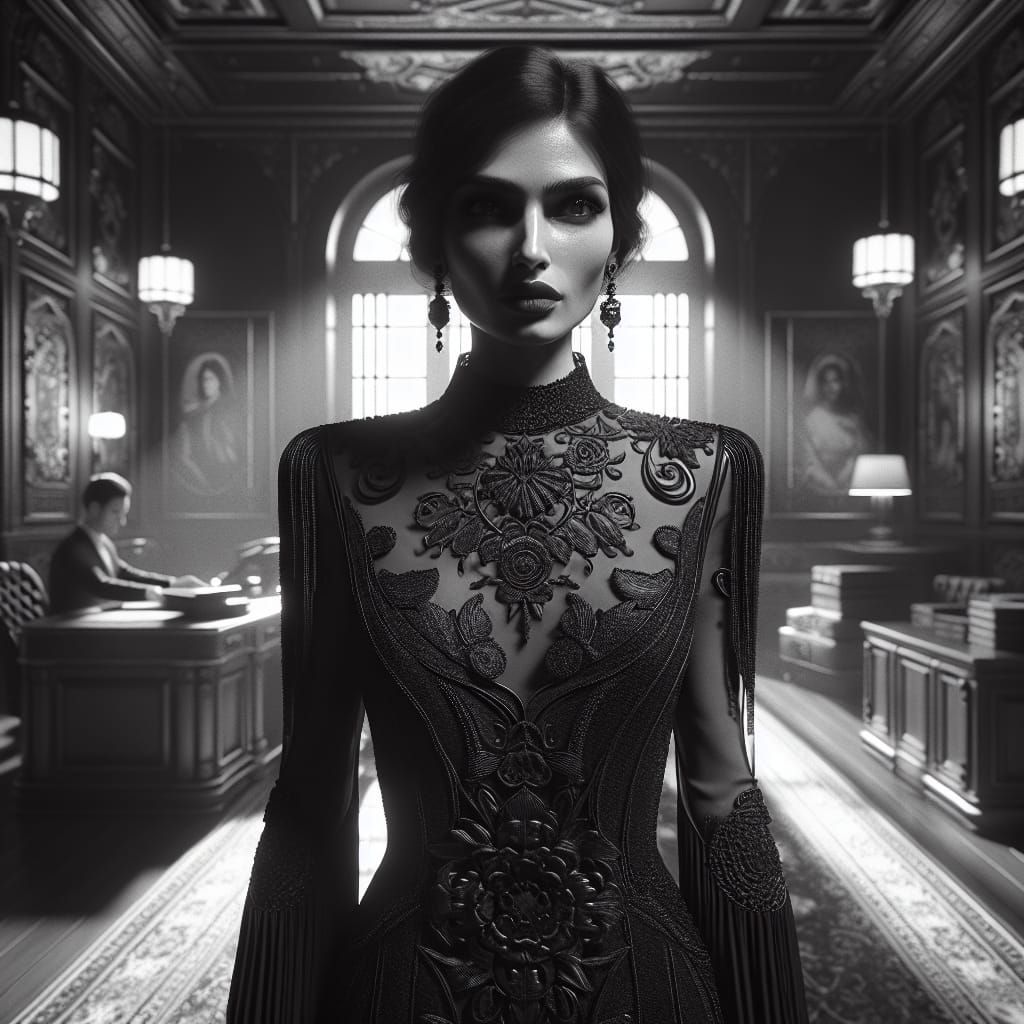 Femme Fatale in Vintage Office Noir