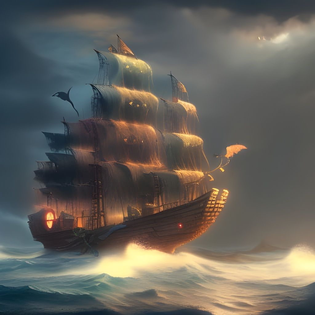 Pirate Ship Amidst Stormy Seas: Fantasy Art