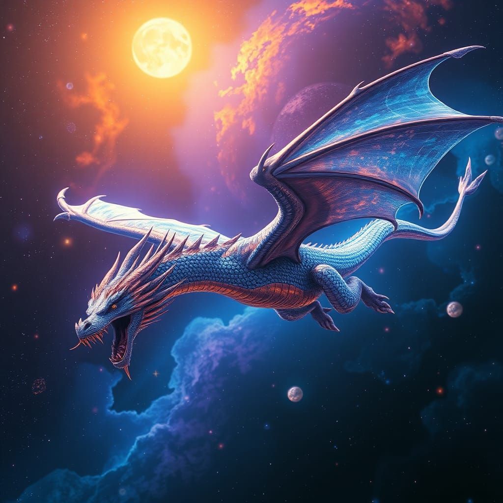 Cosmic Dragon Soaring Through Space: Fantasy Concept Art