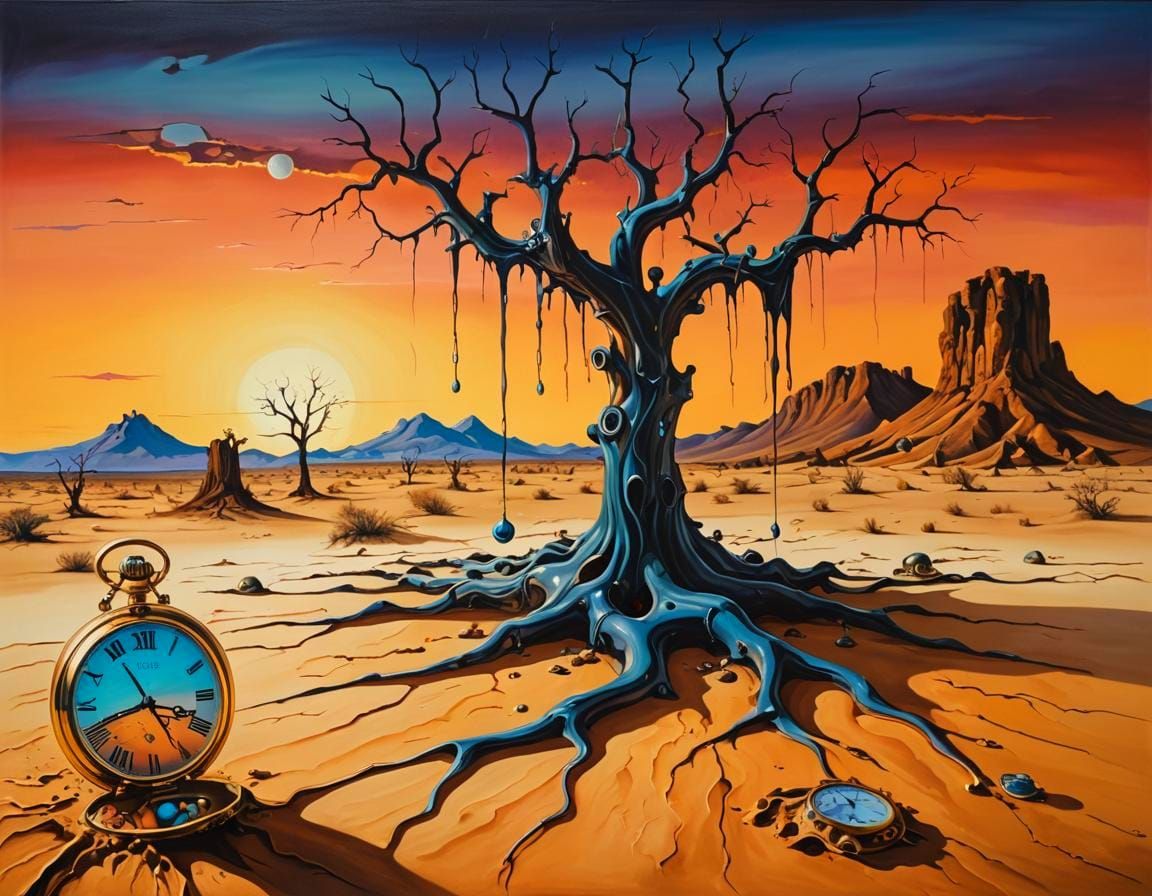 Surreal Desert Twilight Inspired by Salvador Dalí