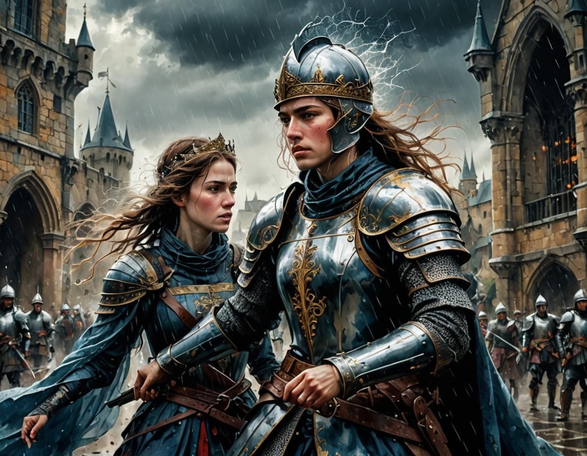 Medieval Fantasy Double Exposure Watercolor Knight Tournamen...