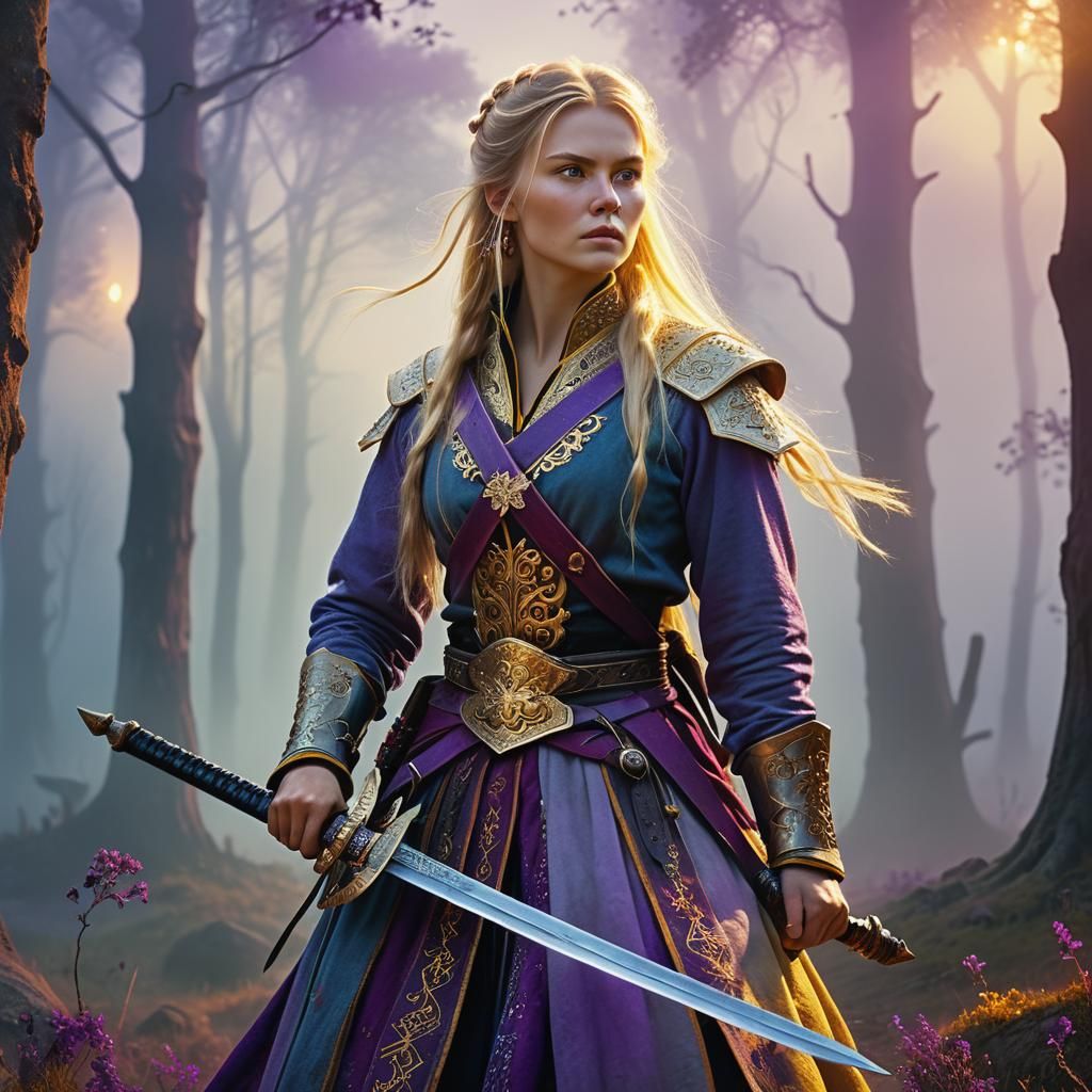 Hyperrealistic Fantasy Cossacks Maiden in Ethereal Landscape