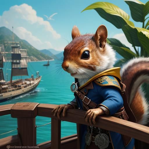 Squirrel Pirate on a Boat: Hyperrealistic Concept Art