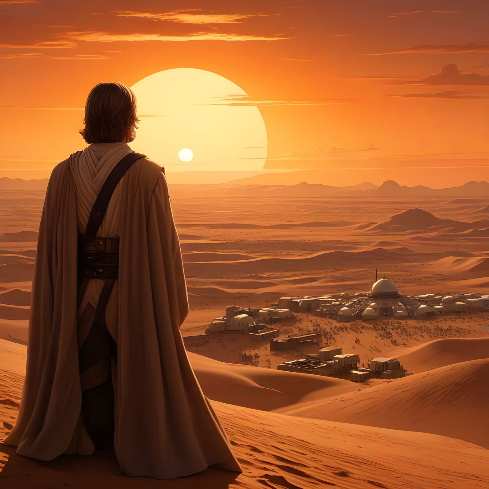 Luke Skywalker Views Tatooine's Binary Sunset