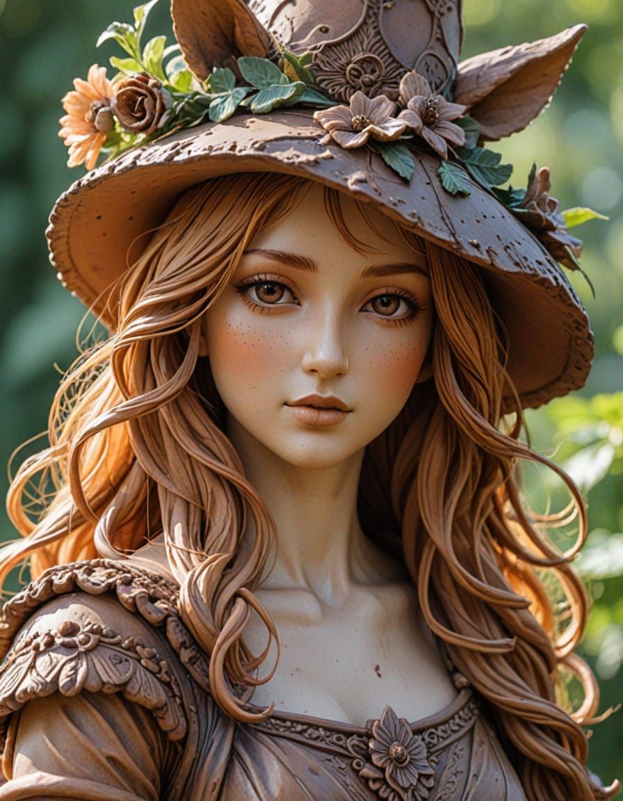 Ancient Clay Statue in Earthy Brown Ochre Tones