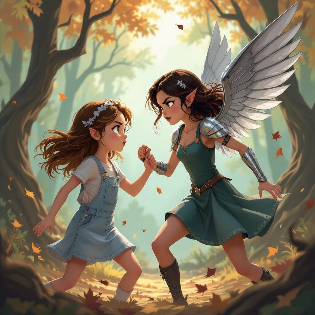 Forest Battle Scene in 3D Cartoon Style