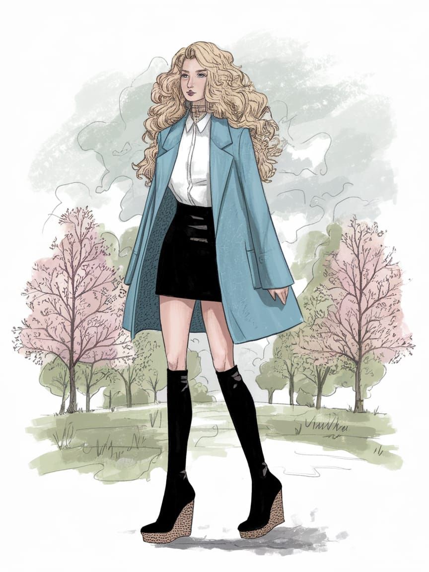 Elegant European Woman in Springtime Attire