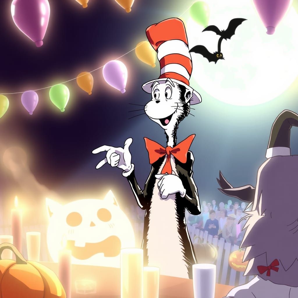 Cat in the Hat Halloween in Anime Style