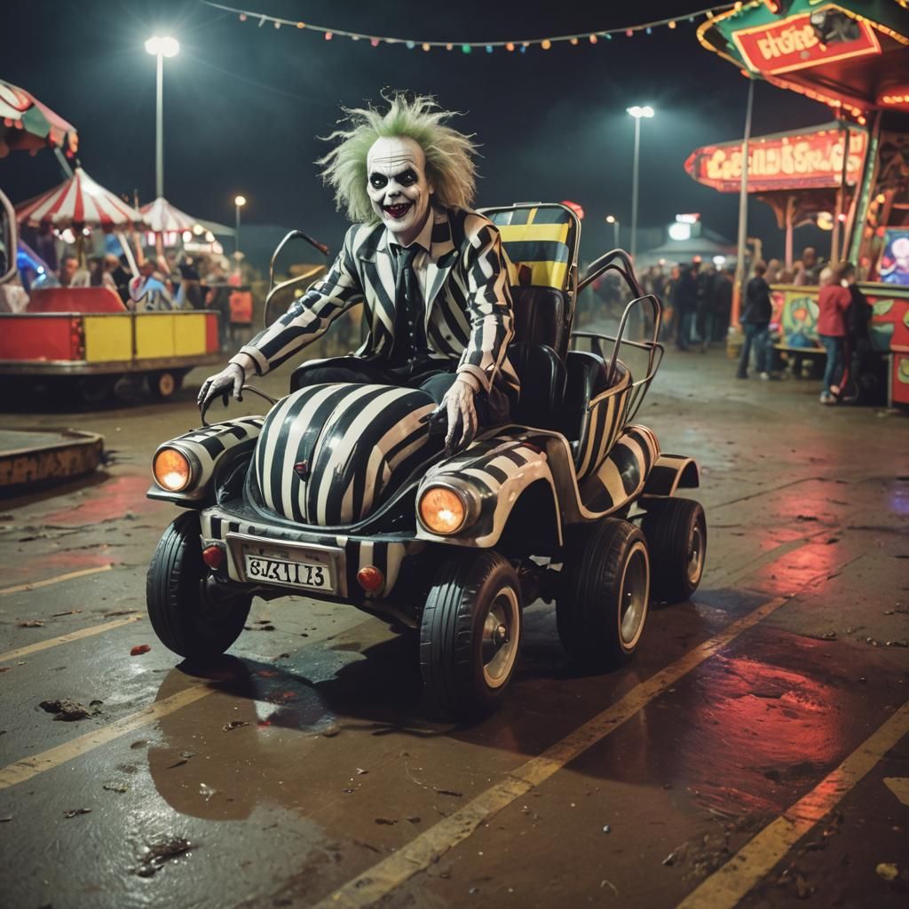 Beetlejuice Spider Rides a Cart in Wellies