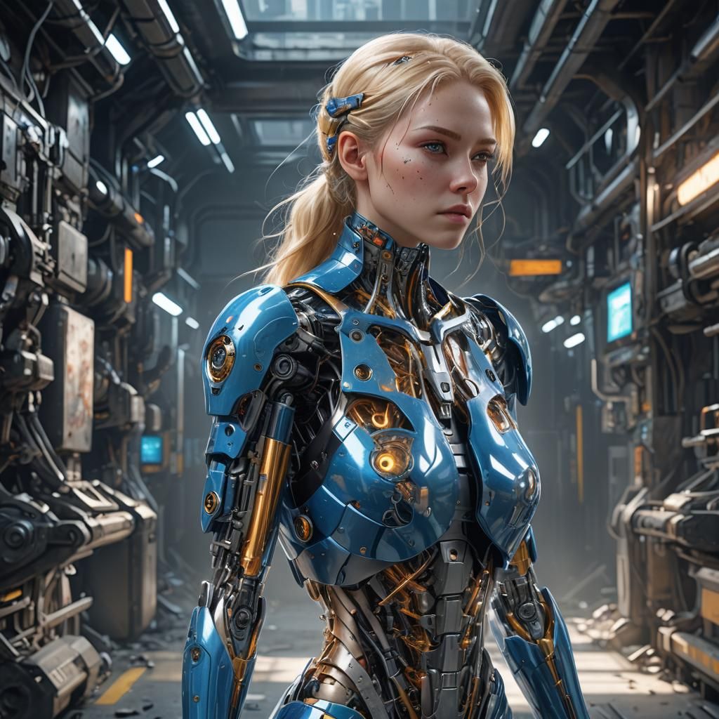 Detailed Female Cyborg with Visible Machine Parts