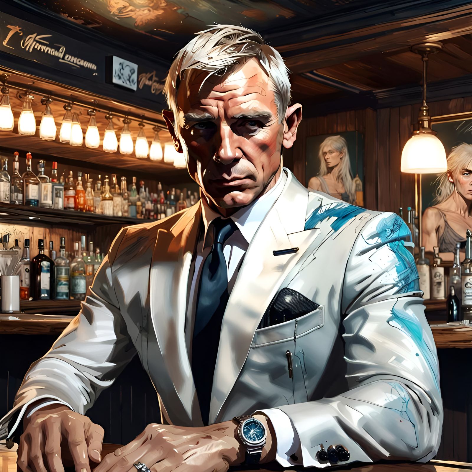 James Bond Portrait with Blonde Hair, Digital Art
