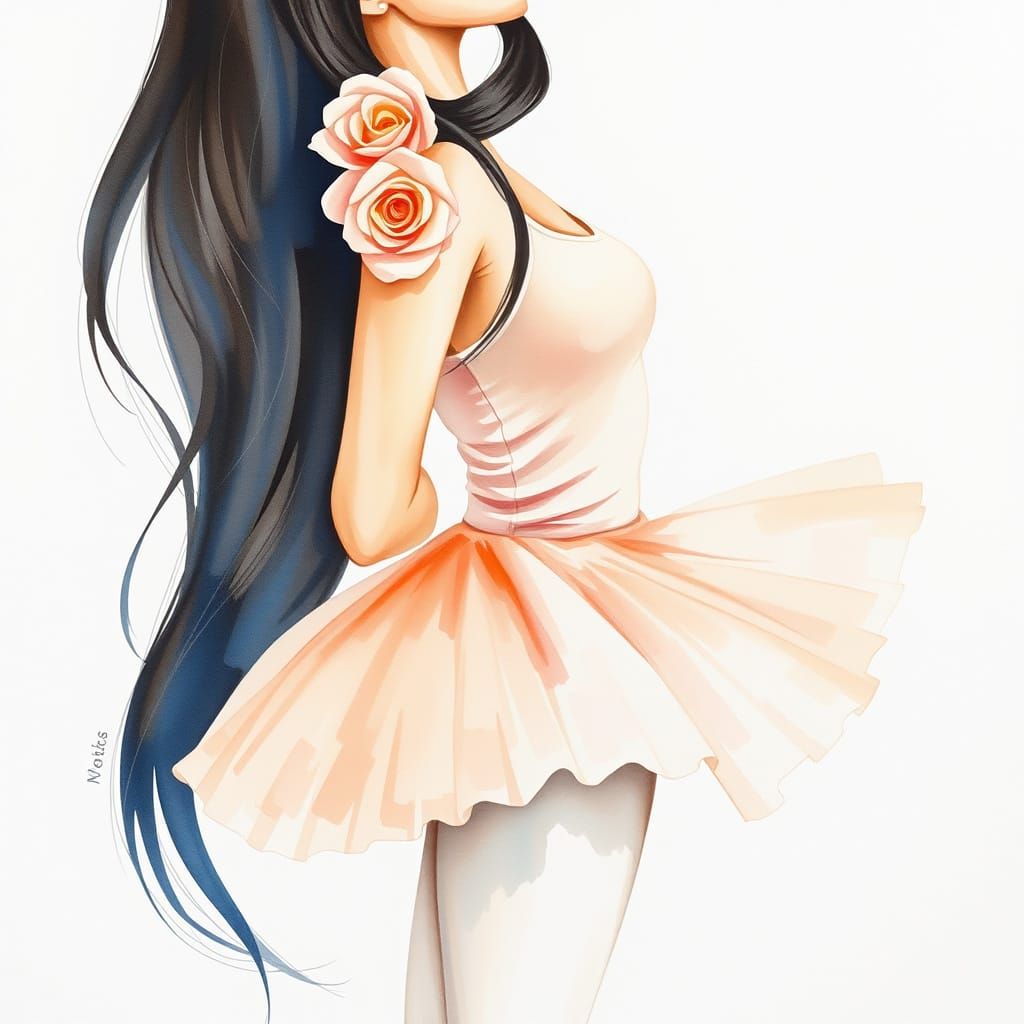 Beautiful Ballerina in Watercolor Style