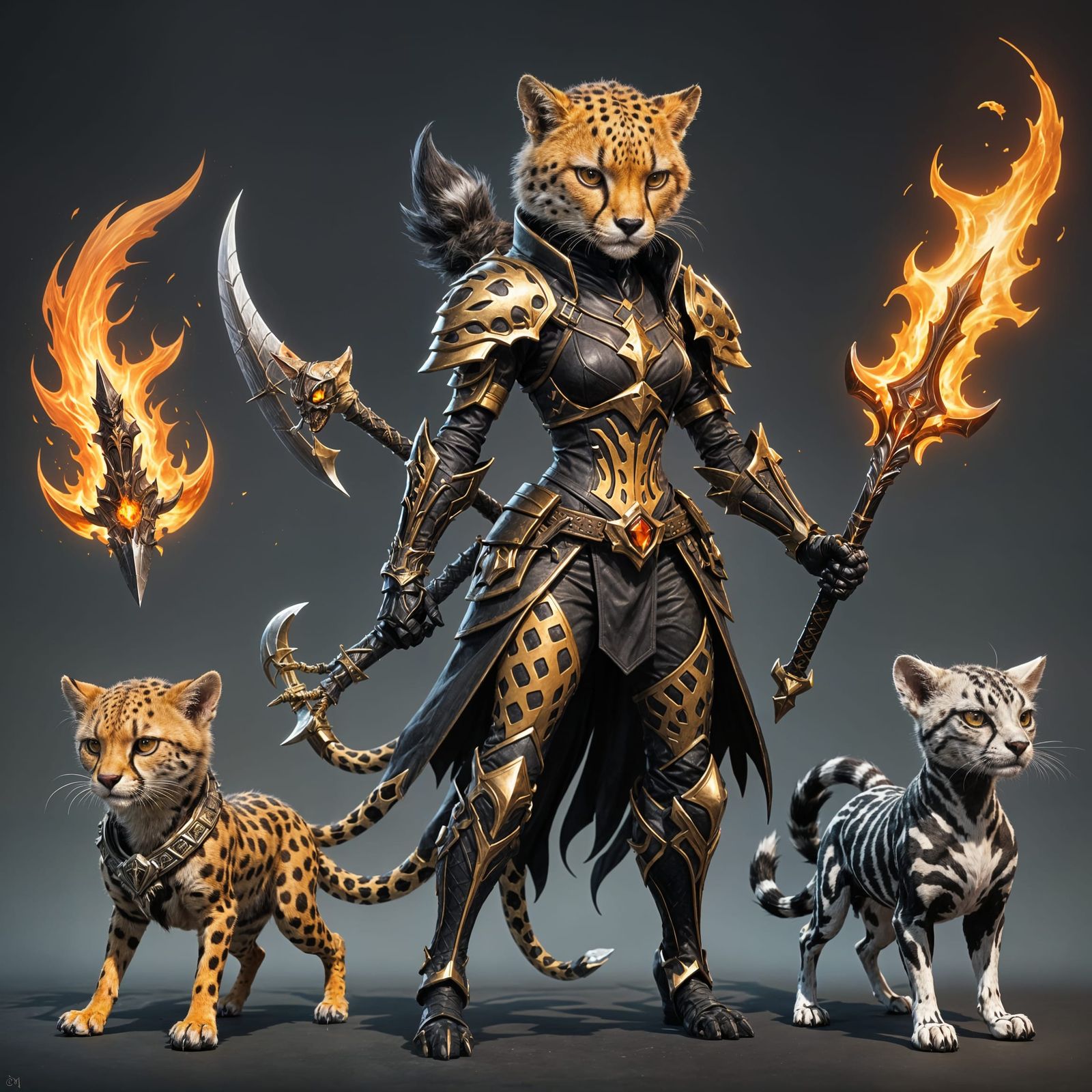 Surreal Cheetah Warrior Wields Fire and Slaying Darkness