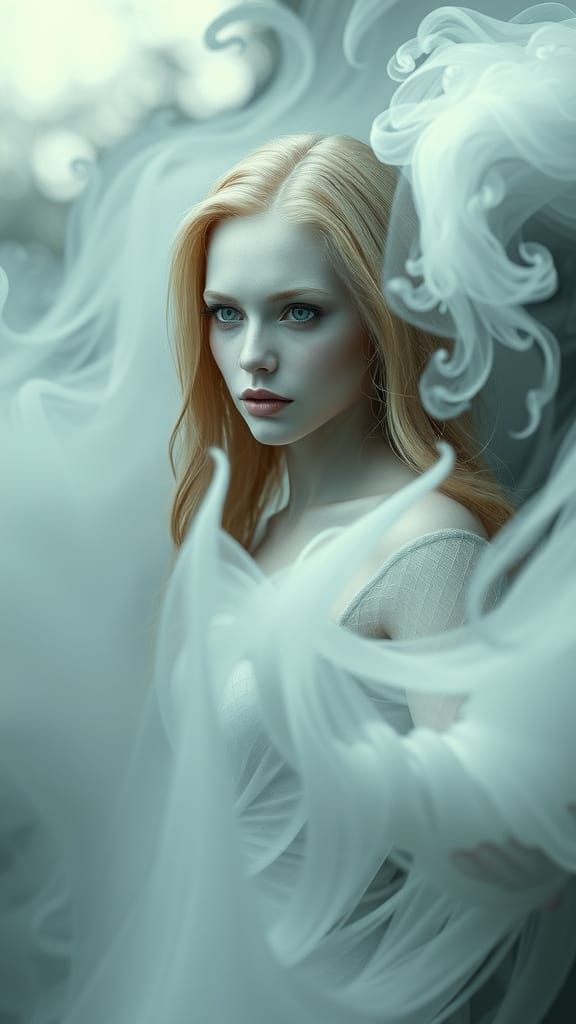 Ethereal Wraith Emerges from Mystical Mists as Regal Beauty