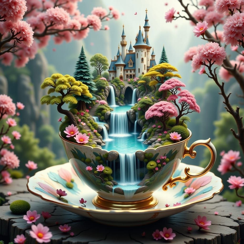 Whimsical Fantasy Kingdom Inside Giant Teacup Castle