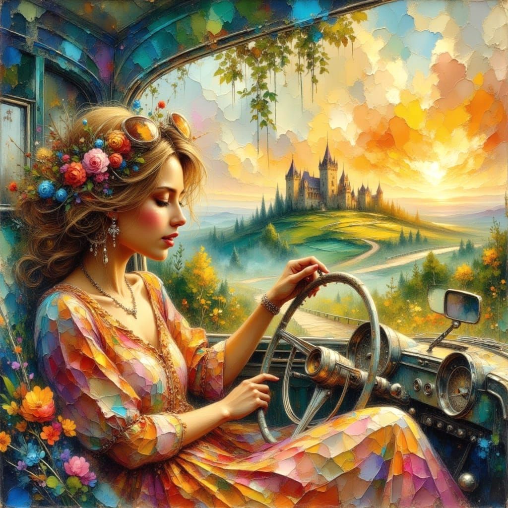 Dreamscape: Castle on a Hill in Impasto Style