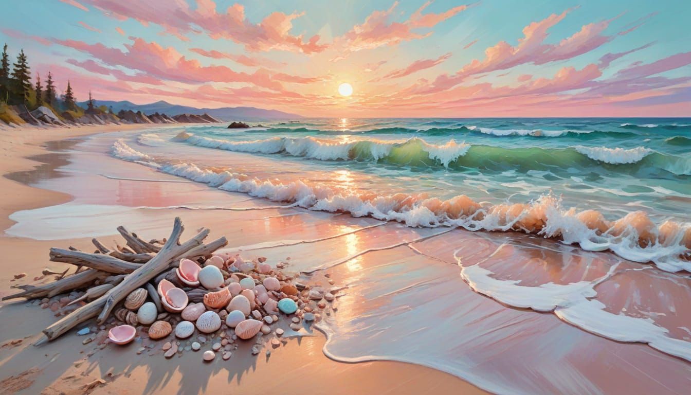 Sandy Beach at Pastel Dawn in Impressionism
