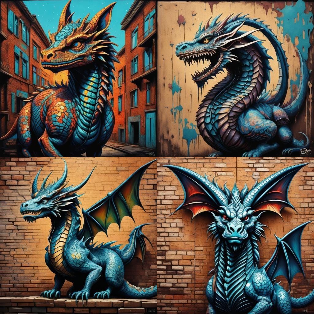 Dragon Street Art Mural in Alcohol Ink Style