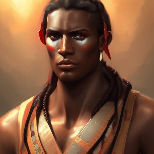 Aztec Warrior Portrait in Hyperdetailed Style