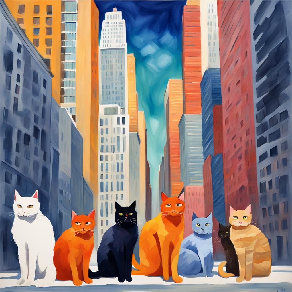 Cat City Conspiracy: Gouache Impressionist Masterpiece
