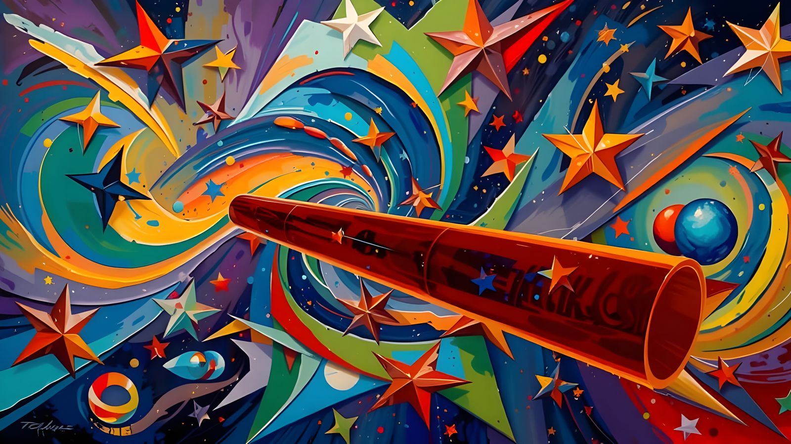 Vibrant Abstract Cosmic Swirls in Impasto Oil