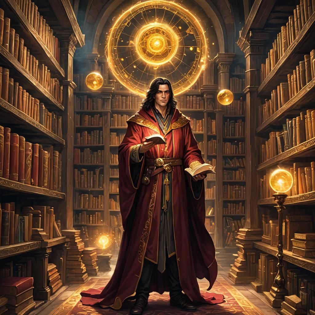 Human male fire wizard.