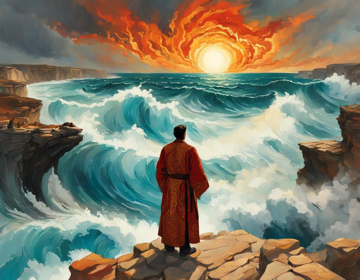 Man Amidst Turquoise Whirlpool