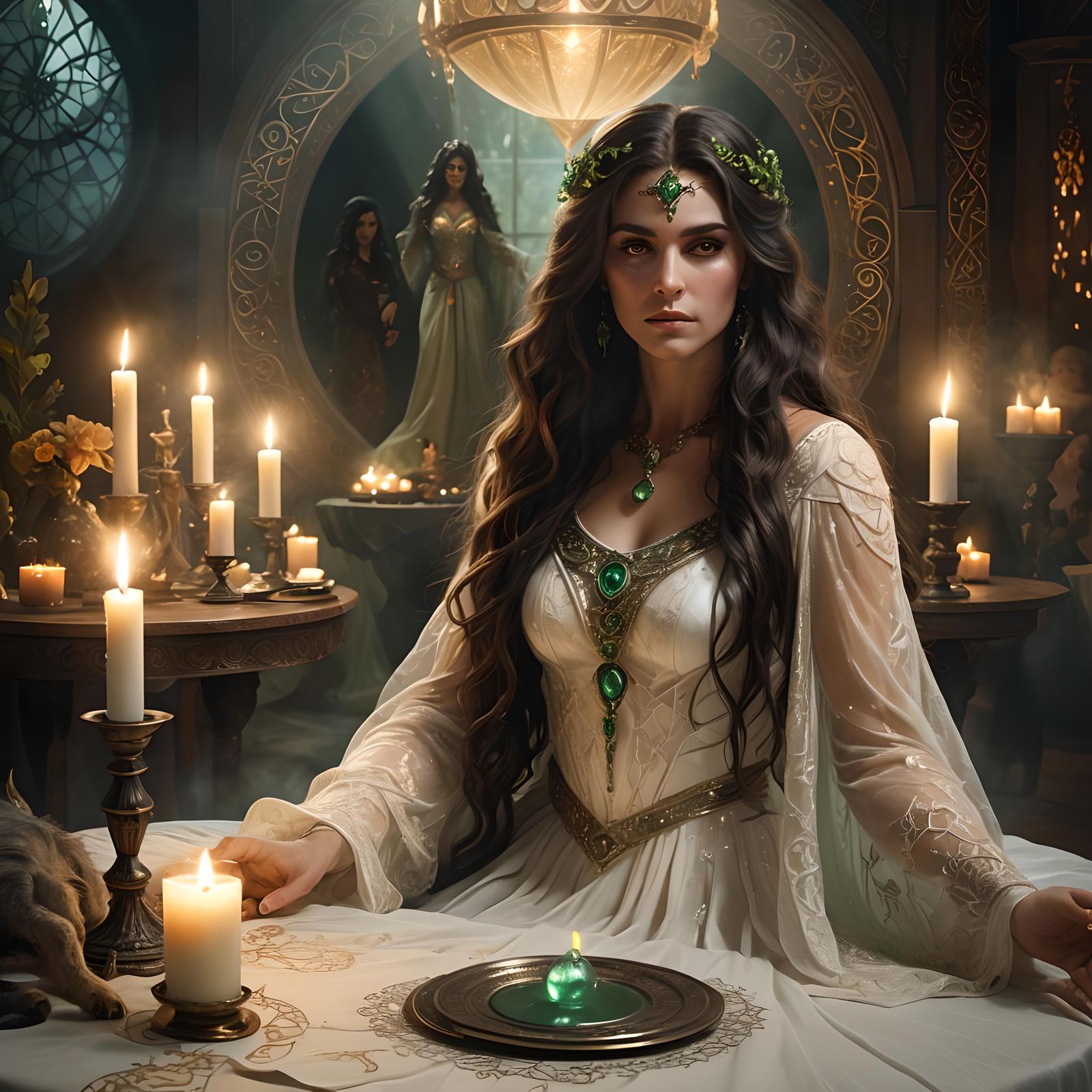 Wiccan Priestess with Crystal Ball: Fantasy Art