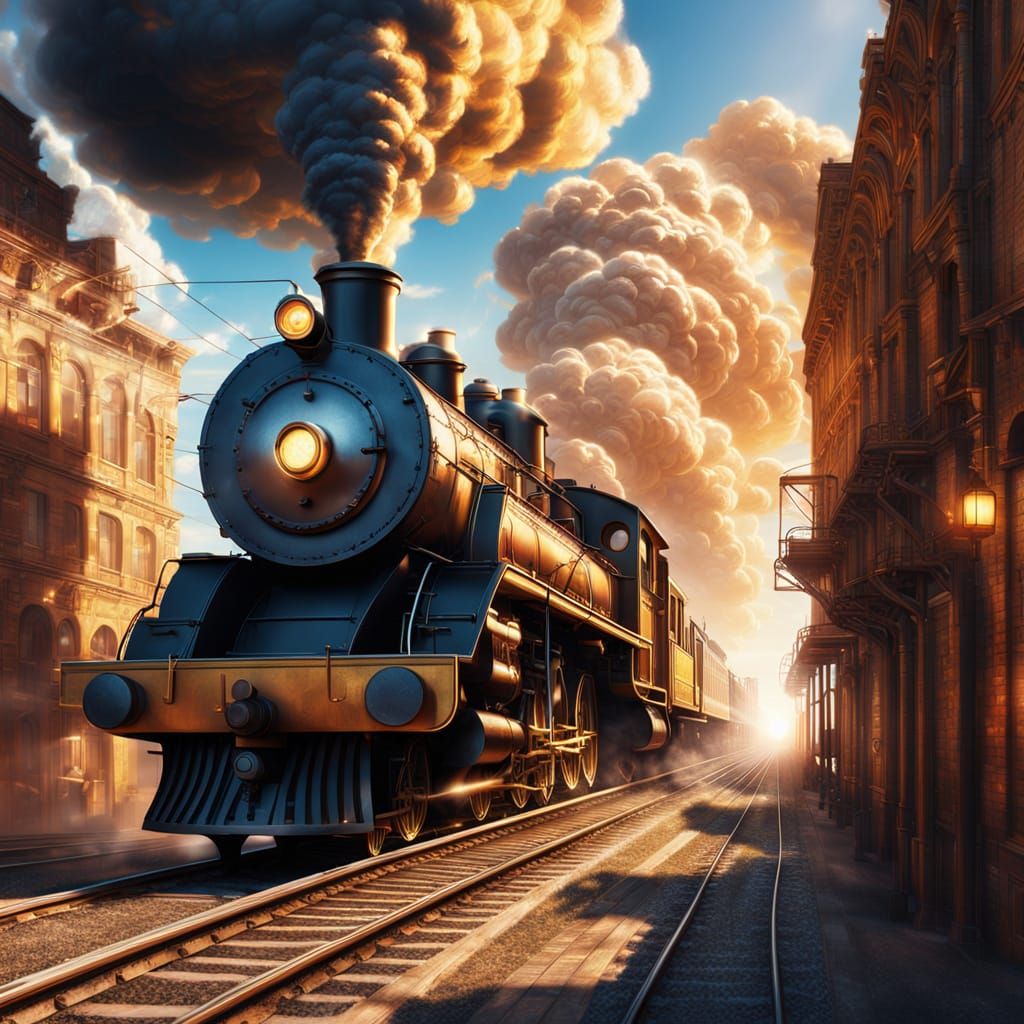 Train Travels Through Mystical Portal in Fantasy Art