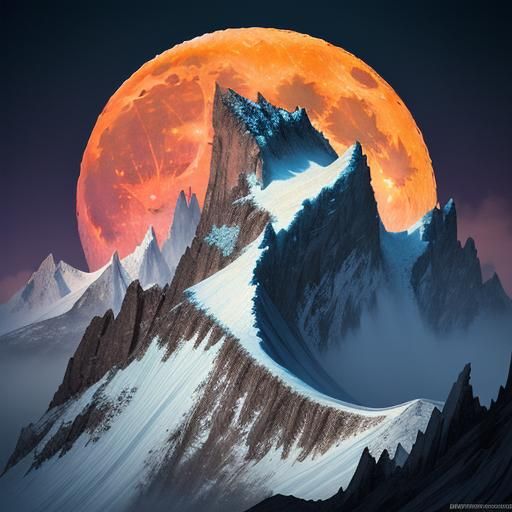 Hyperrealistic Full Moon Over Mountain Concept Art