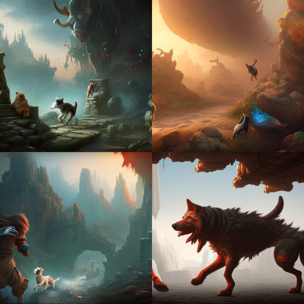 Man Escaping Dogs in Detailed Matte Painting