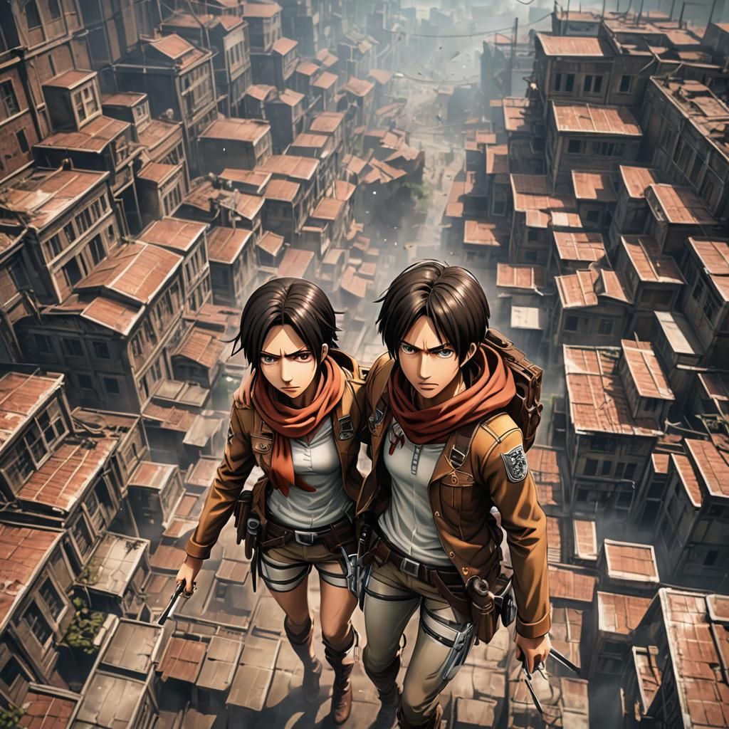 Eren and Mikasa: 3D Anime Art