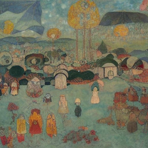 Fantastical Scene Inspired by Naive Art Style