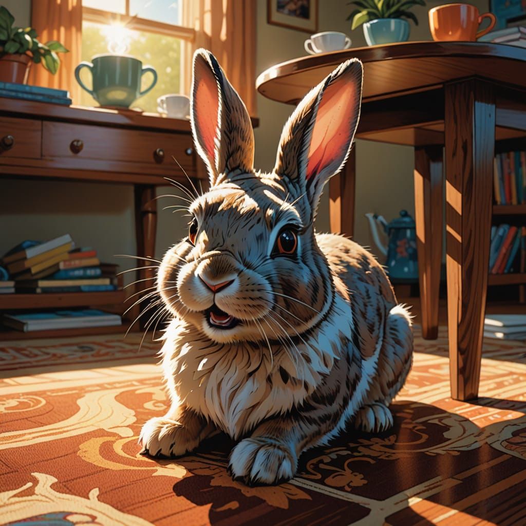 Laughing Bunny Rabbit in Comic Book Art Style