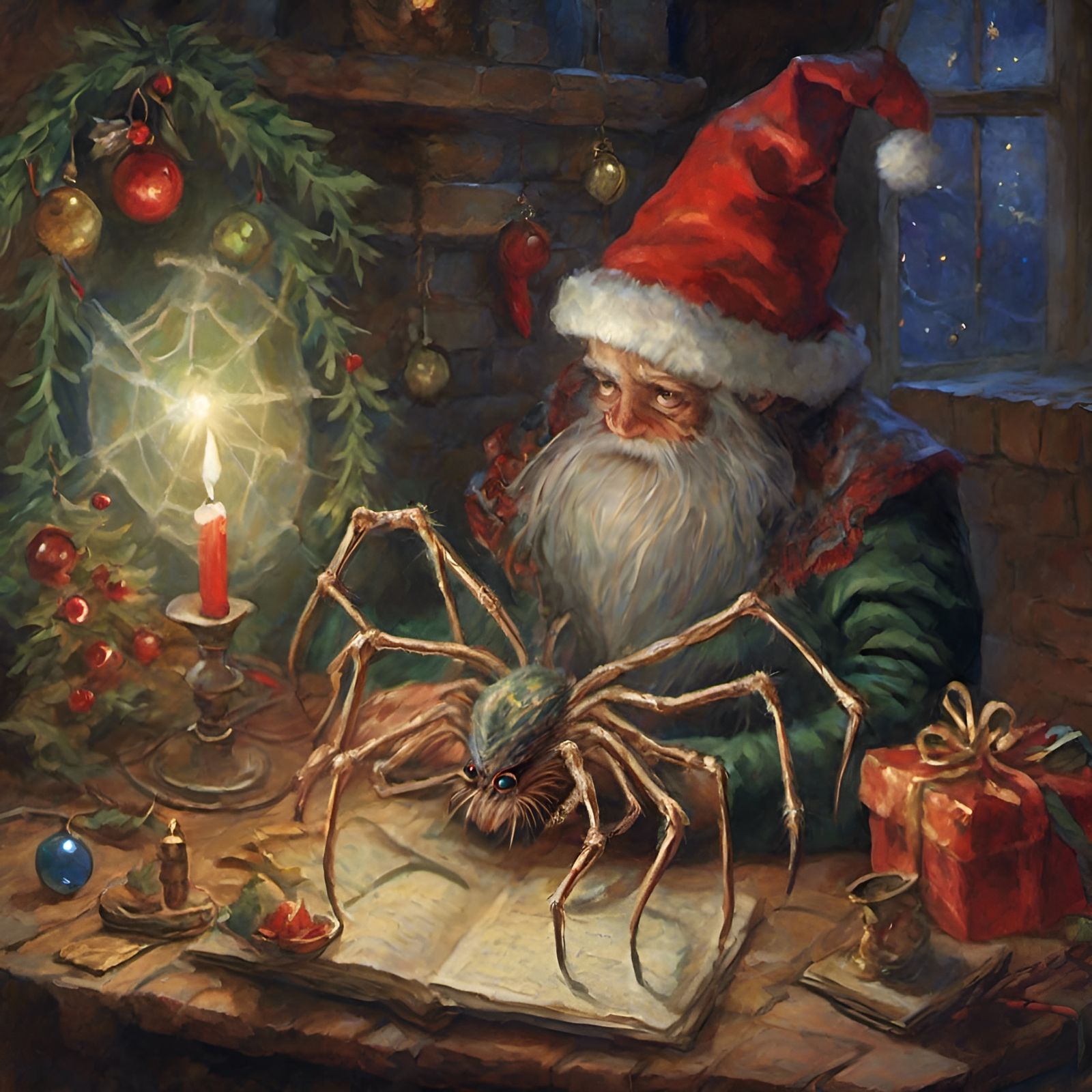 Festive Spider Weaving a Christmas Web