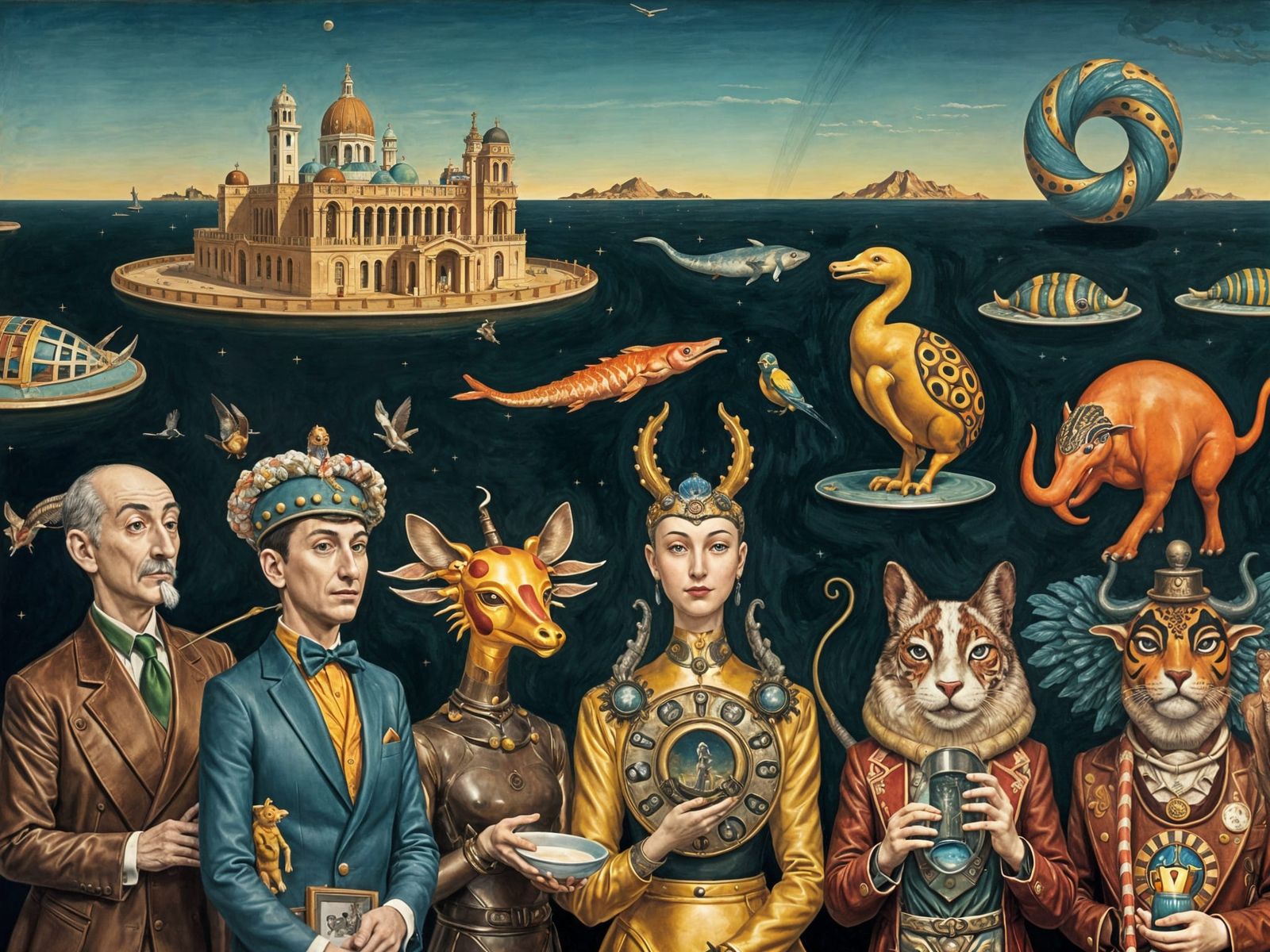 Surrealist Animal Dreamscape Inspired by De Chirico and Rock...