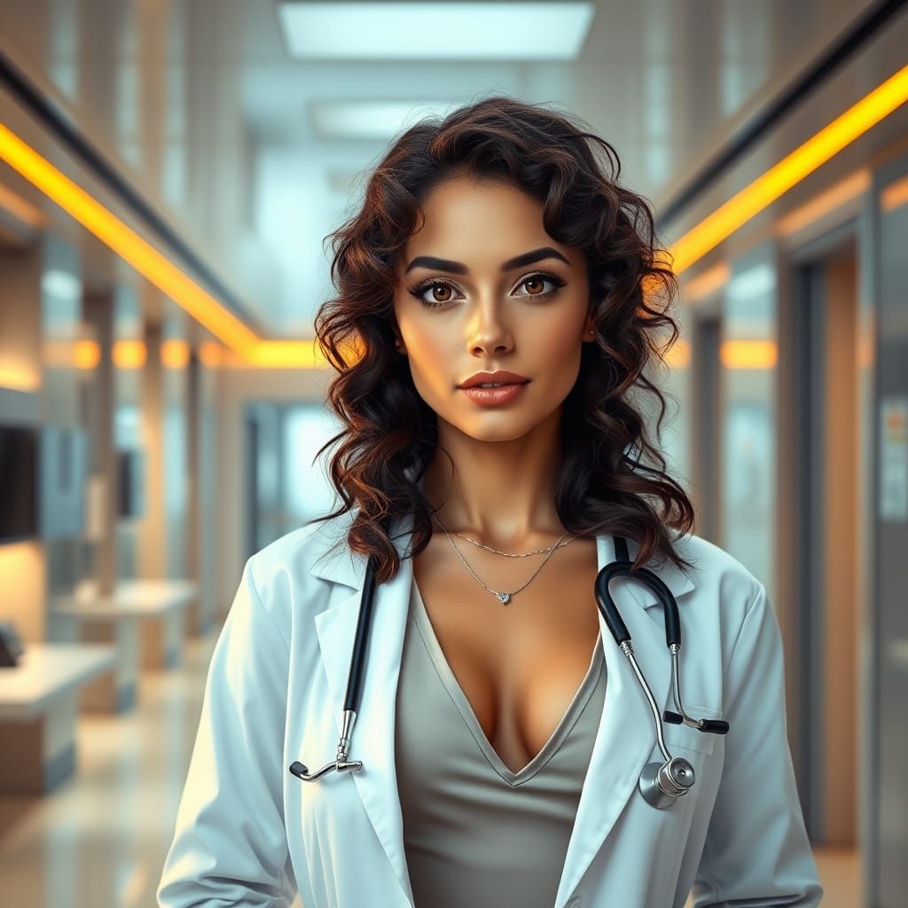 Stunning Italian Doctor in Modern Medical Office