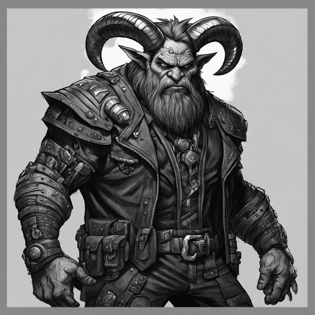 Shadowrun Troll Bodybuilder with Taurus Horns Detailed Sketc...