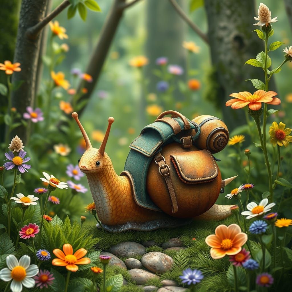 Curious Snail's Forest Adventure: Whimsical Illustration