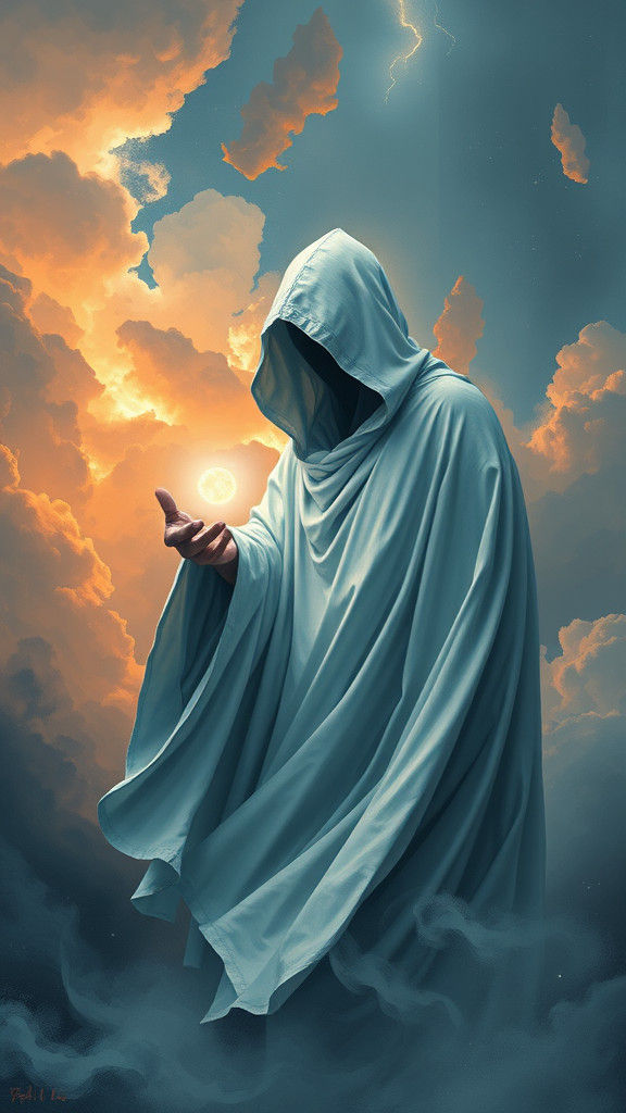 Mysterious Figure Conjures Object in Fantasy Landscape