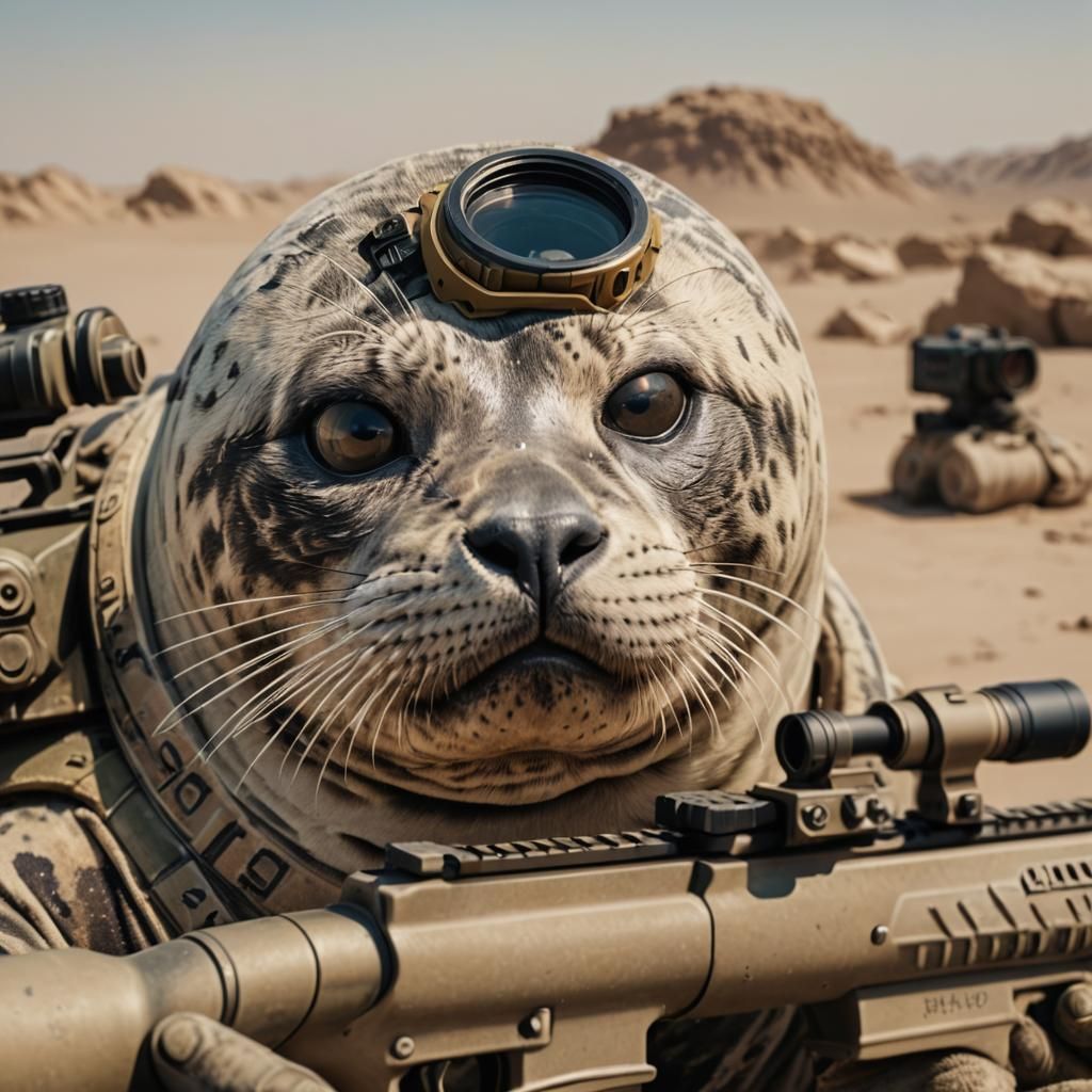 American SEAL Sniper Aiming in Desert Camo