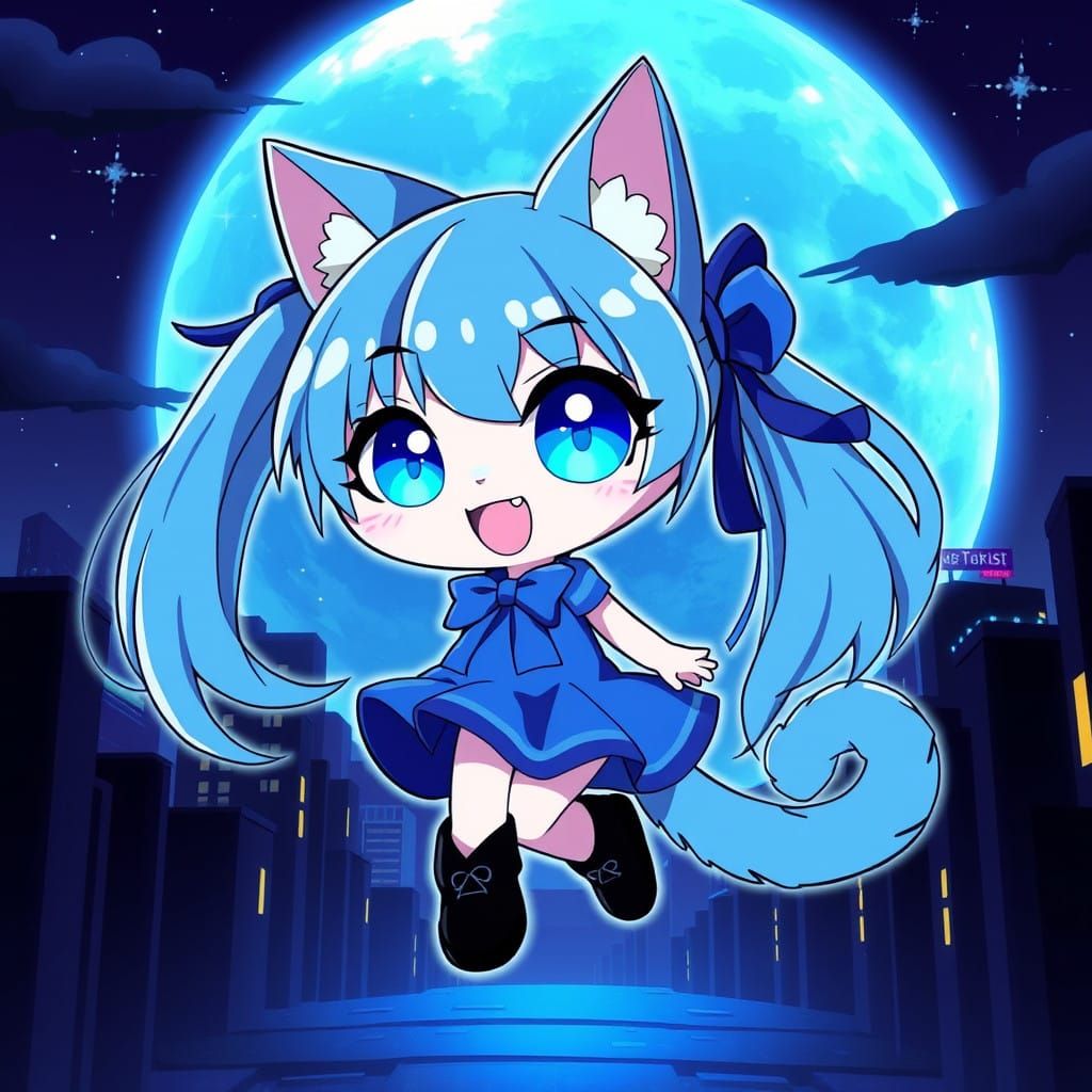 Neon Catgirl Dancer in Nighttime City